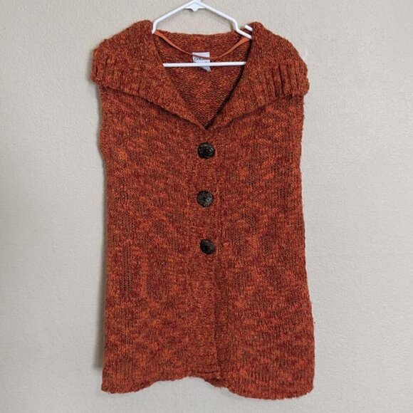 Y2K Chico's Women's Chunky Marled Knit Sweater Button Down L Sleeveless Collared - Picture 1 of 5